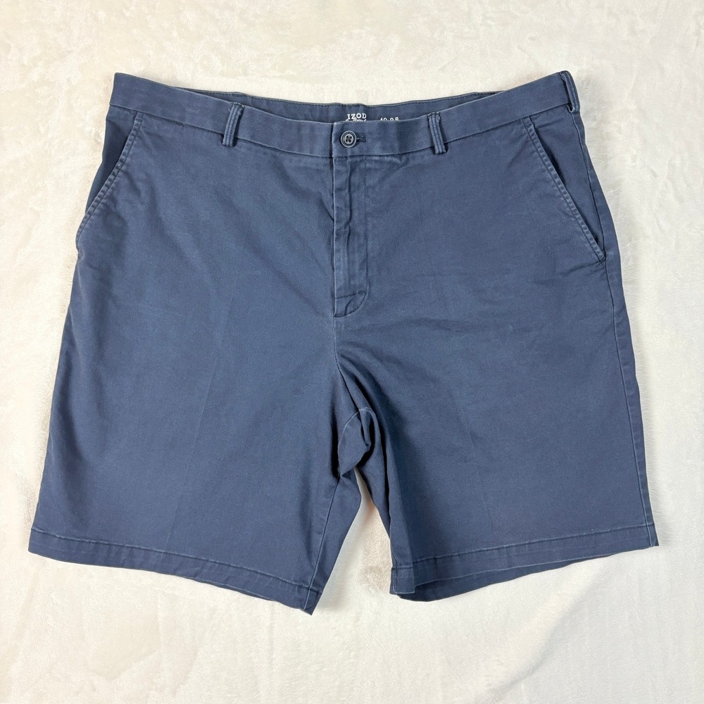 IZOD Saltwater Chino Shorts Mens 40 Navy‎ Blue Excellent Stretch Flat Front